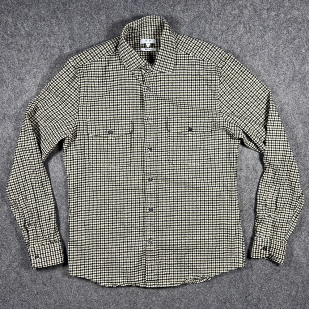 Reiss Kane Mens Medium Regular Fit Micro‎ Check Cotton Blend Button Front Shirt
